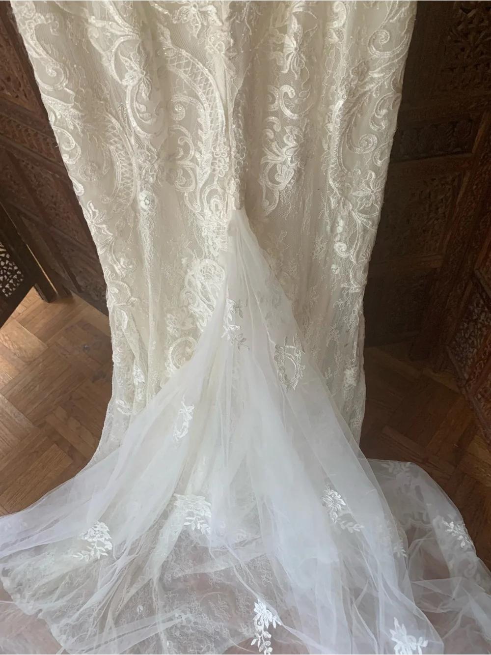 Galina Signature Ivory Lace V-Neck Wedding Gown SWG 772 - Picture 7 of 11
